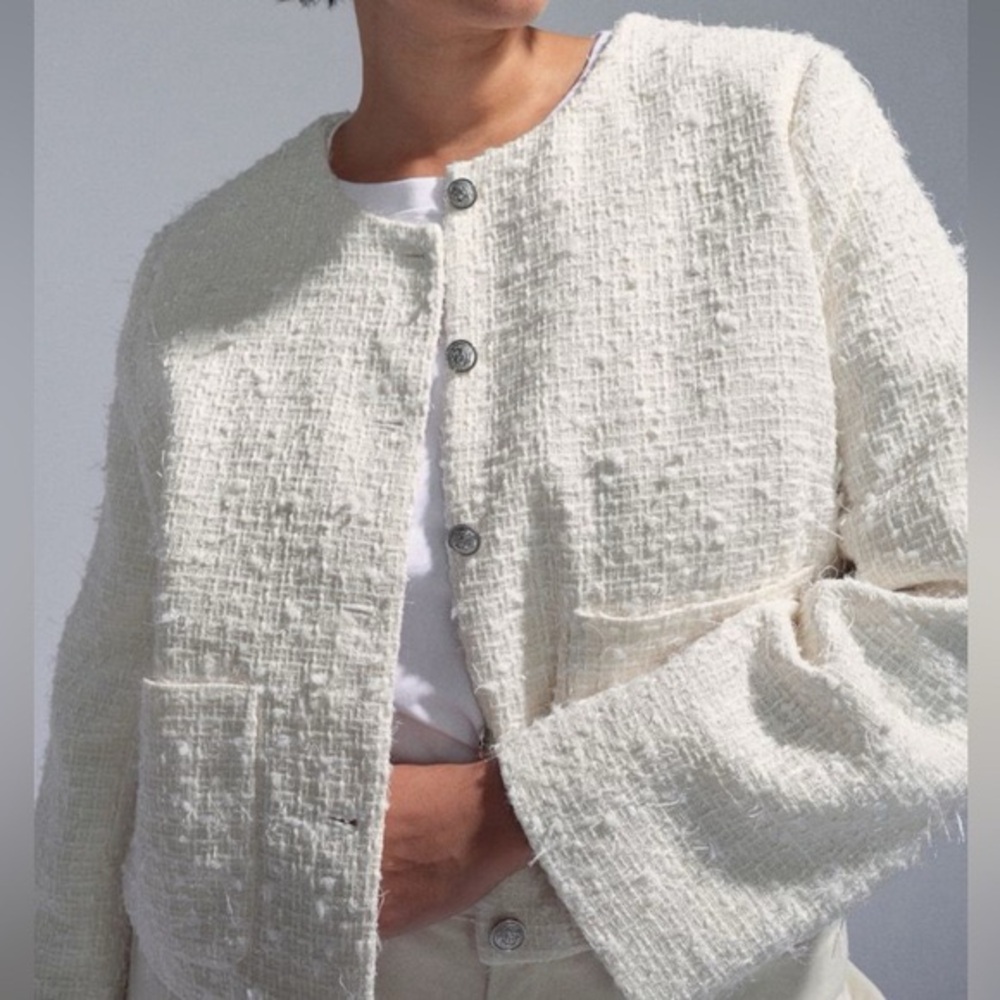 NWT H&M White Collarless Jacket - Picture 1 of 7